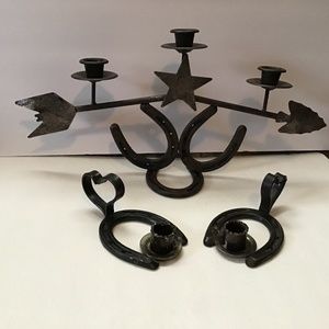 Folkart handcrafted metal western theme candlesticks